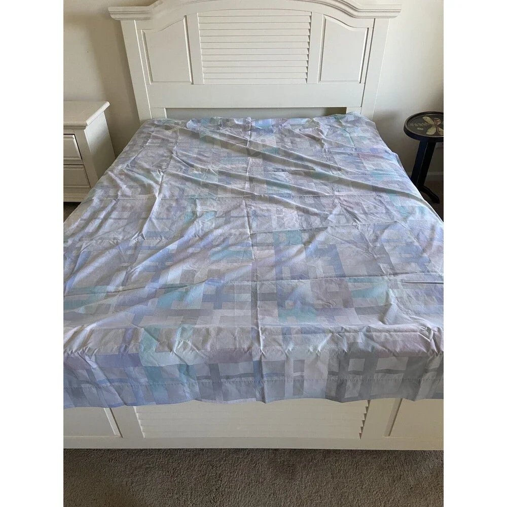 Wamsutta Super Percale Plus City Lights Blue Lavender Twin Flat Sheet Vtg 80's